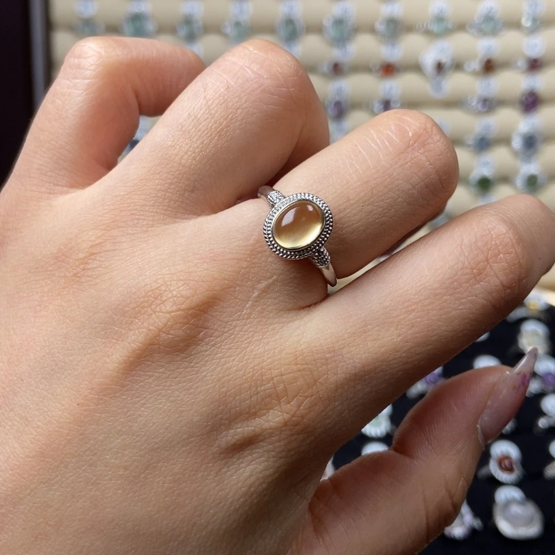 黄晶戒指银S925镶嵌十***