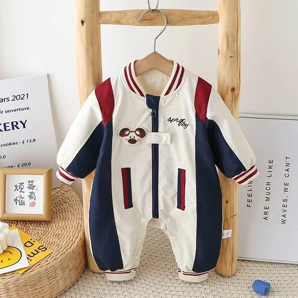 冲锋棒球风双层连体出门外出服时尚洋气可爱儿童春秋款简约风哈衣
