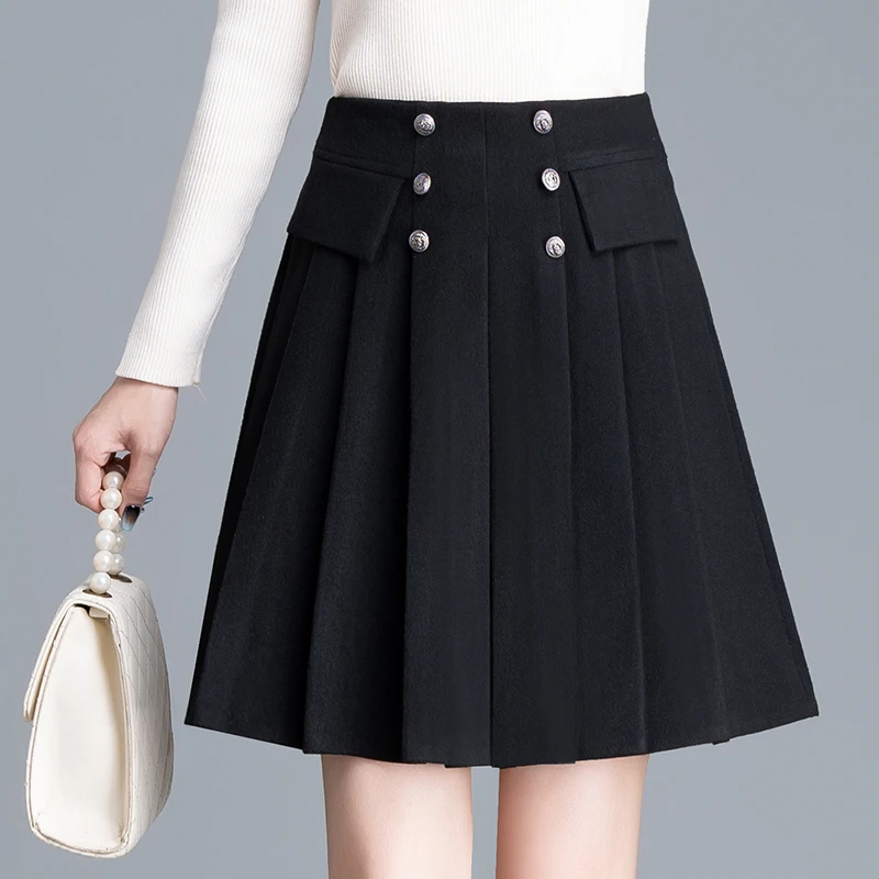 2025年秋季新款毛呢半身裙时尚短裙气质A字裙显瘦高腰半裙女裙子