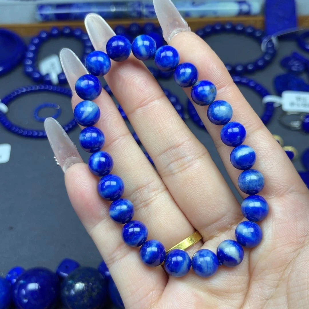 仨***儿青金石未镶嵌8+圆珠玉化手串