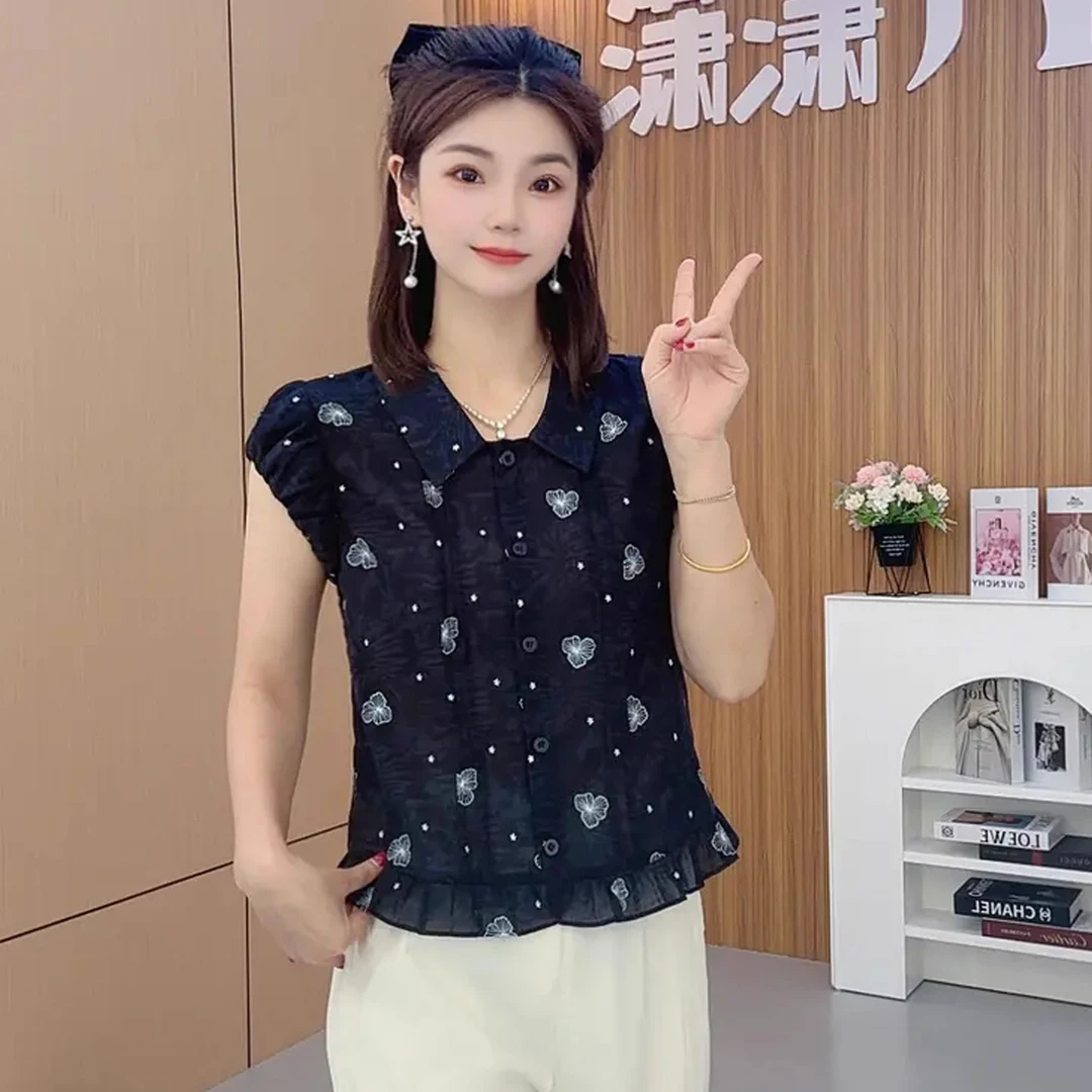 时尚衬衫女2025夏季新款洋气遮肉漂亮减龄设计感轻薄百搭短袖上衣
