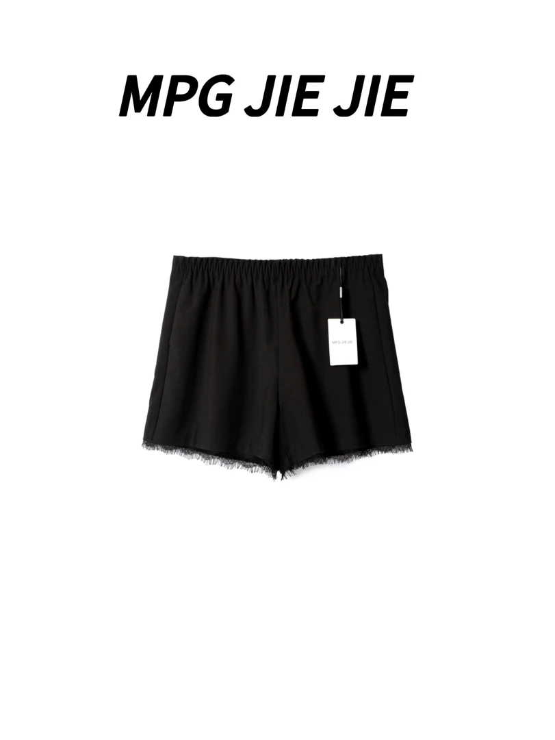 MPG JIEJIE【A线腰】大码薄款松紧腰拼接蕾丝弹力短裤