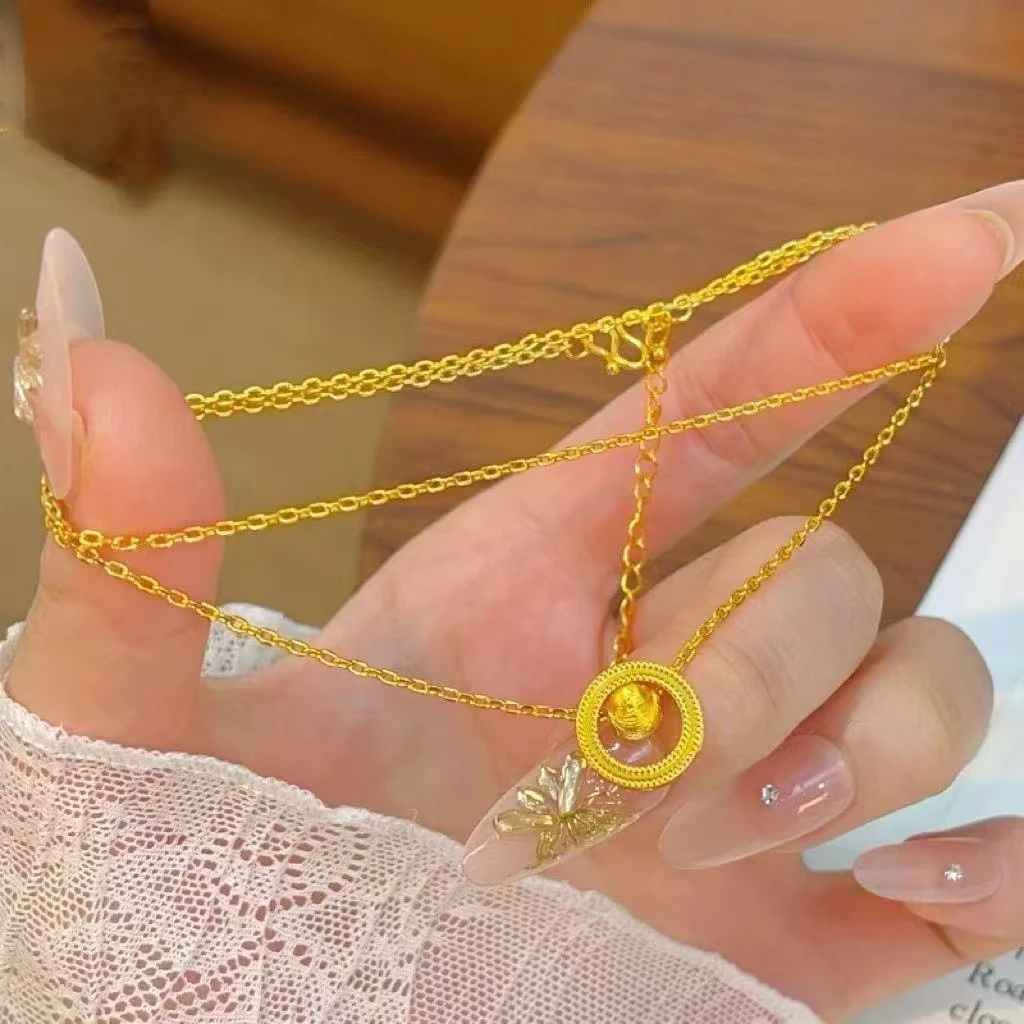 铜合金项链 爆闪猫眼转运珠项链女款时尚百搭轻奢项链金色