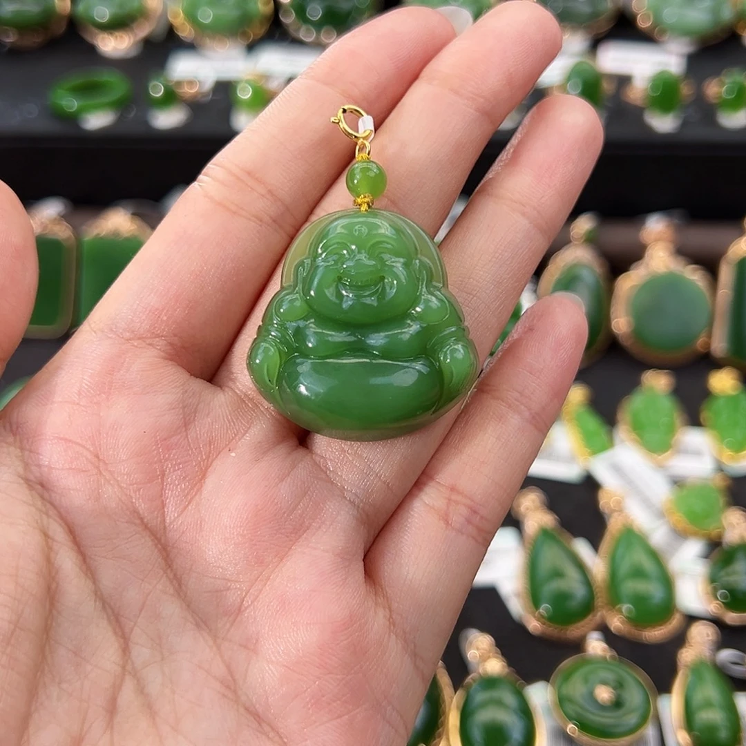 和田玉（碧玉）未镶嵌吊坠(不含链)冰底粉绿佛公30mm