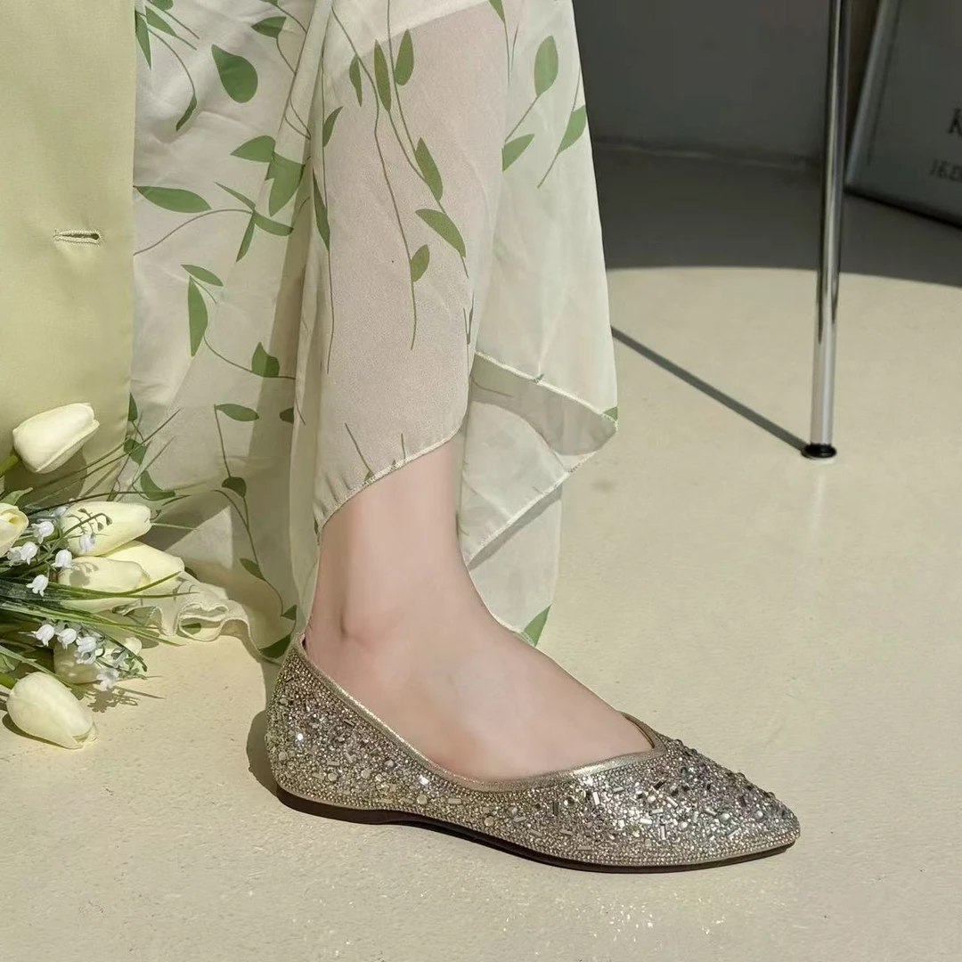 C7039 金色  时尚尖头舒适低跟平底2025新款浅口单鞋