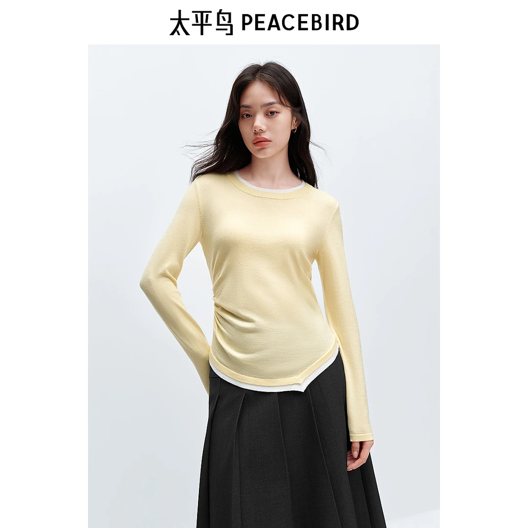 【小余专属】太平鸟女针织衫雅丹风假两件打底线套衫AAEEE425T