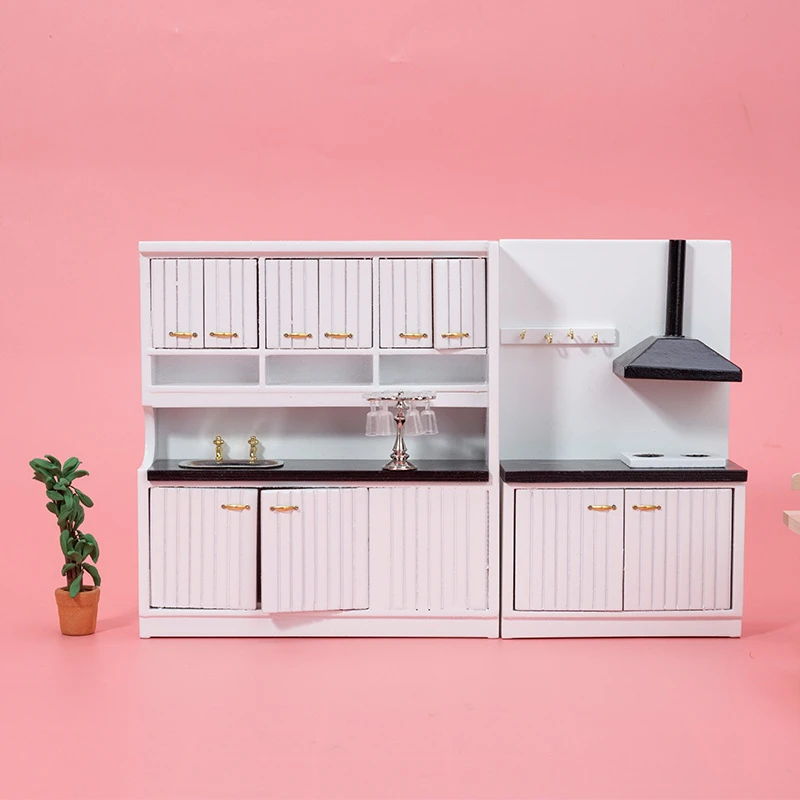 1：12白色厨房料理台三件套迷你小家具摆件DIY模型娃娃屋