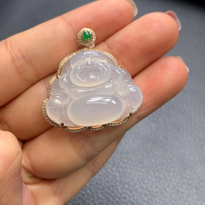 翡翠吊坠(不含链)18K金镶嵌