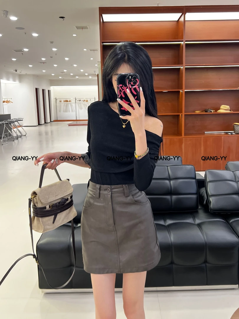 原创设计休闲风落肩袖衬衫轻熟系带设计感015