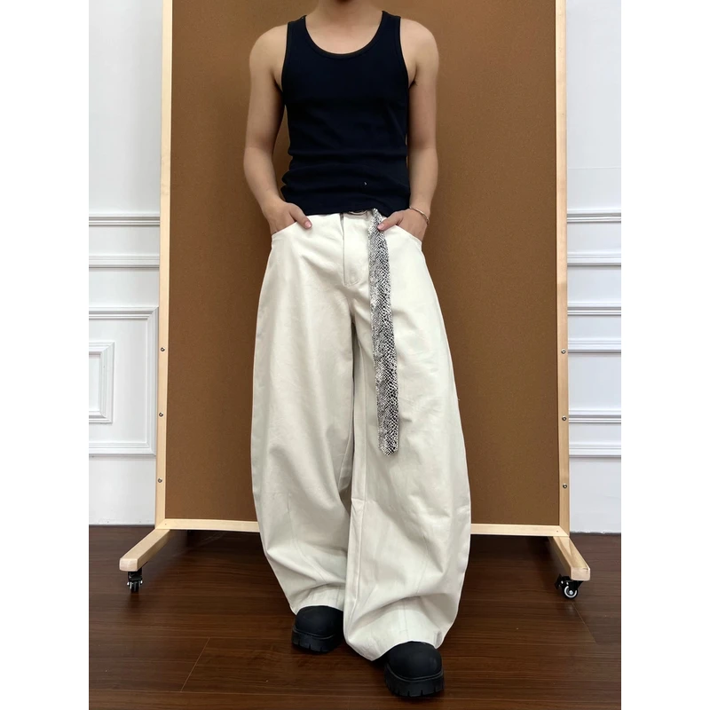 复古蛇纹腰带cleanfit男女通勤宽松弯刀阔腿休闲工装裤