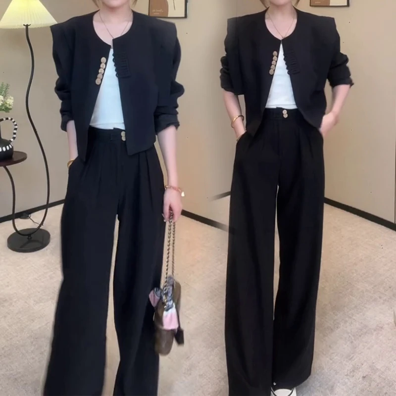时尚气质减龄套装女2025秋季新款轻奢高级感女人味阔腿裤两件套潮
