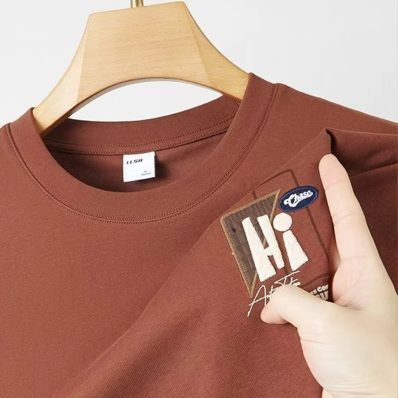 2025夏季新款圆领短袖T恤男潮流高品质贴布刺绣冰丝半袖休闲上衣