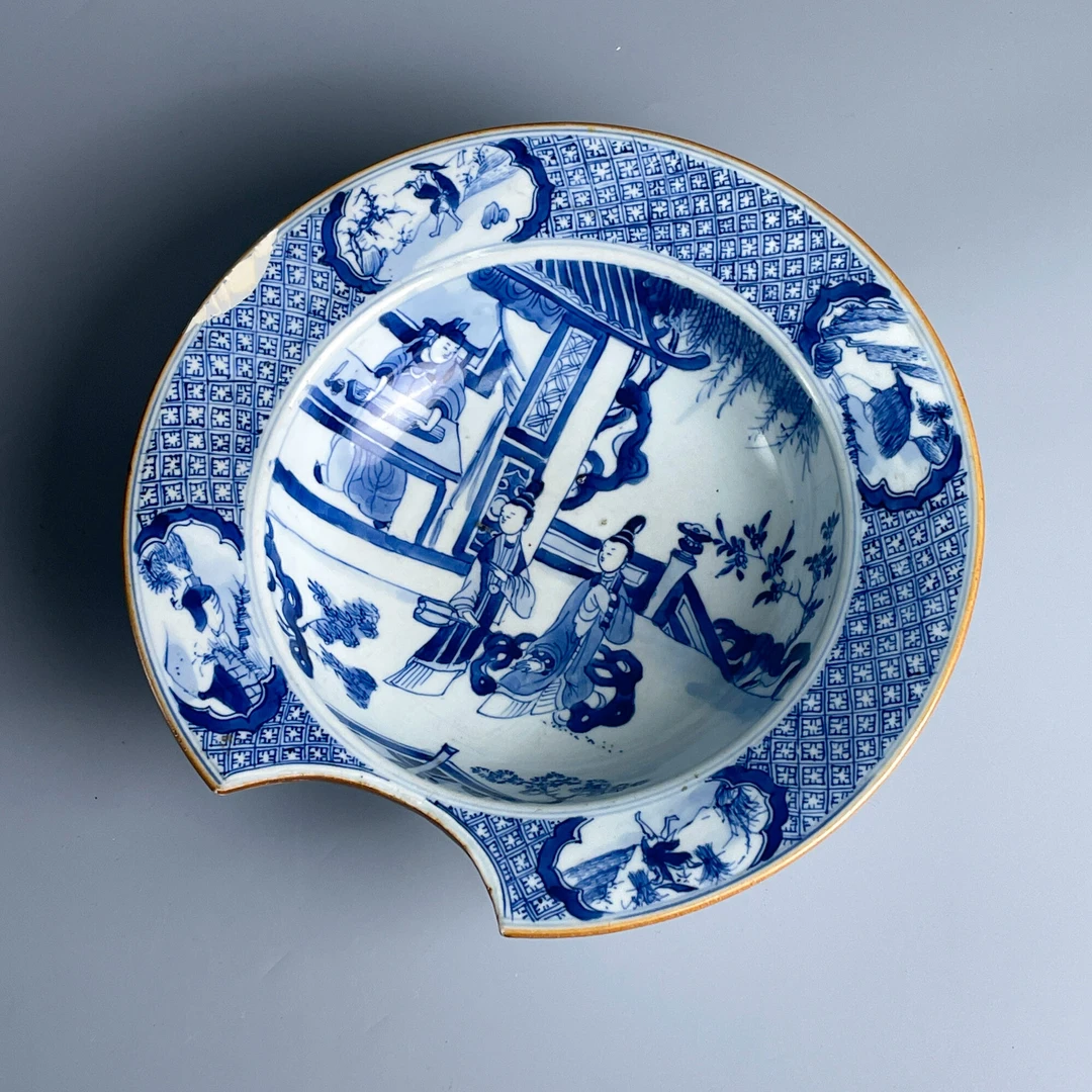 瓷器/古董清康熙青花人物故事纹赏盘M25CM006F66古玩/收藏/绣花张