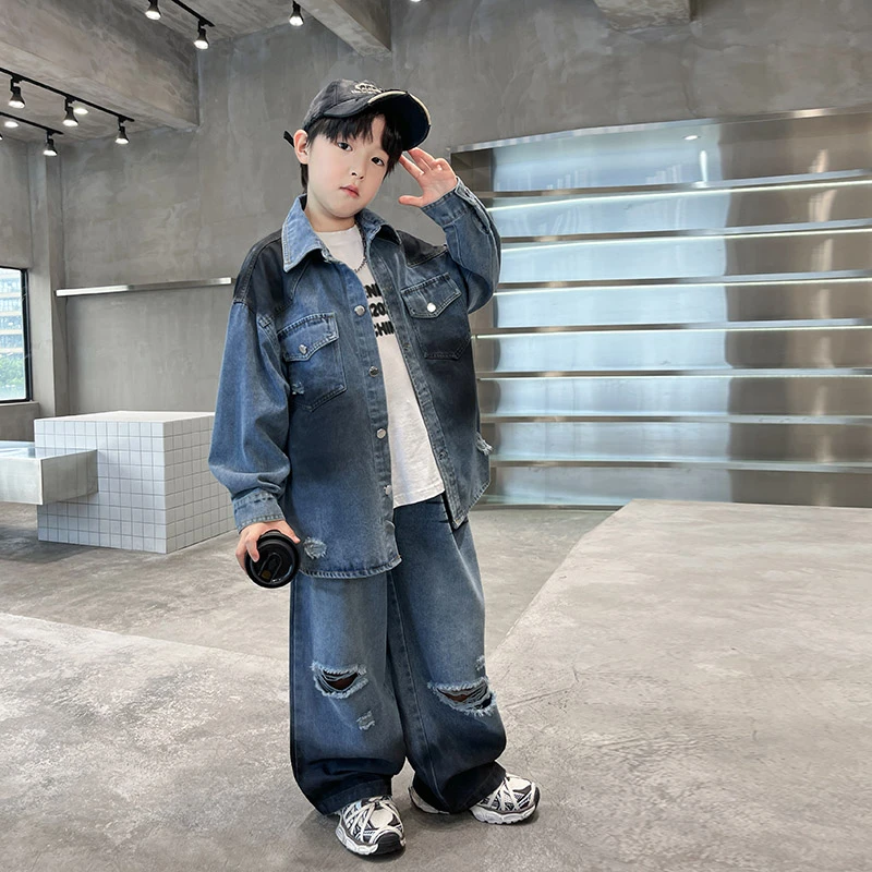 男童秋装外套套装2025新款春秋款中大童男孩秋季儿童牛仔帅气时髦