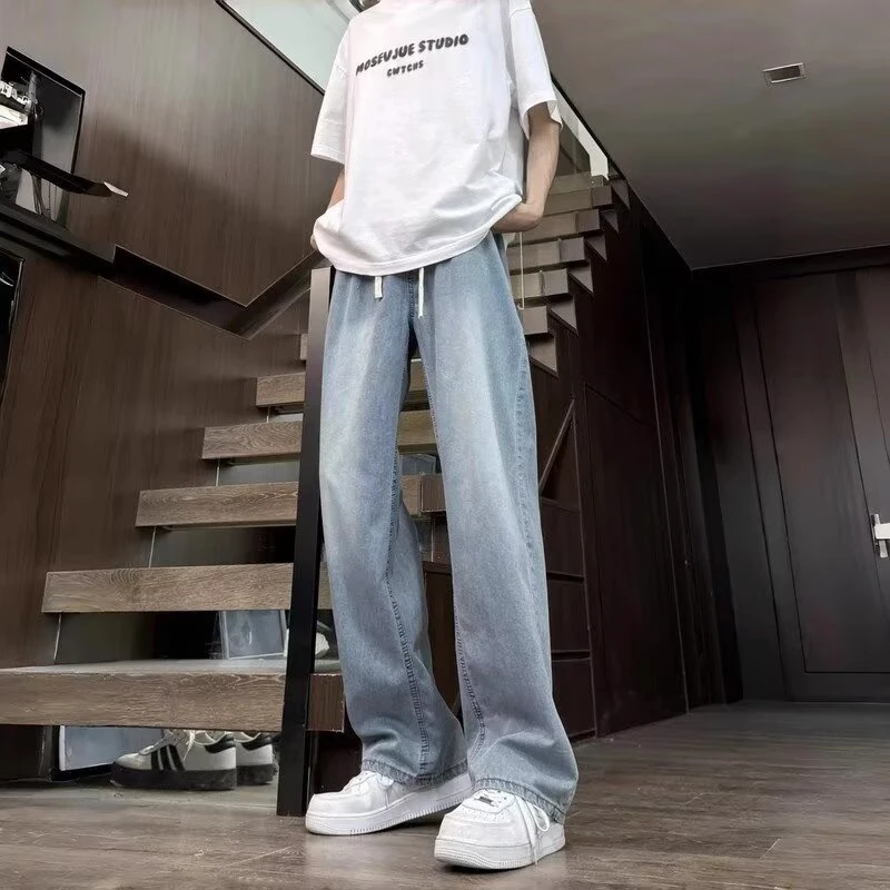 淡蓝色冰丝牛仔裤男夏季薄款莱赛尔天丝裤子松弛感中腰显瘦微喇裤