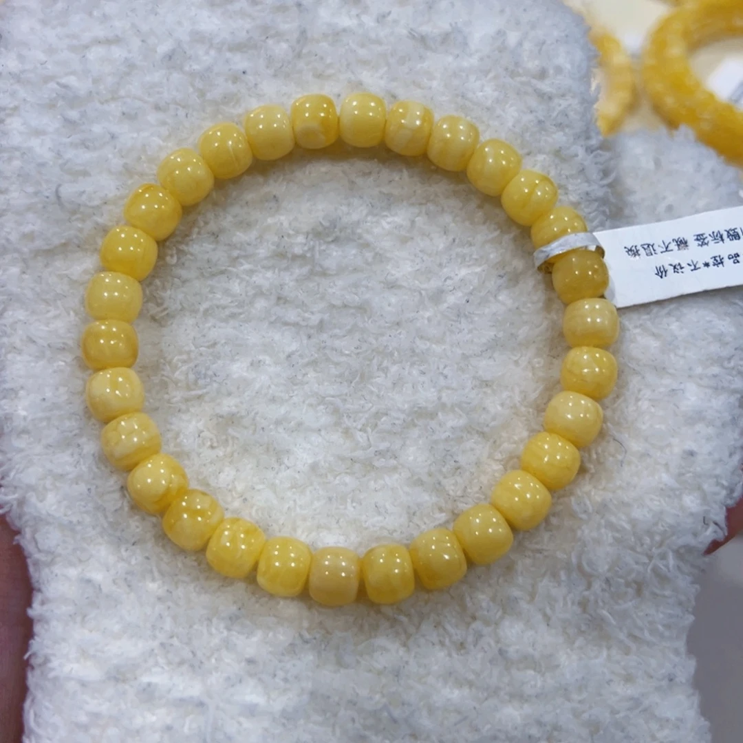 蜜蜡未镶嵌手链7.5m黄白花手串开播福利