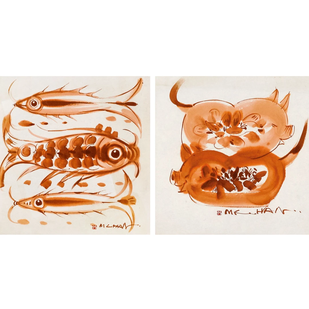 4 韩美林  动物双帧  39×39X2  纸本卡板