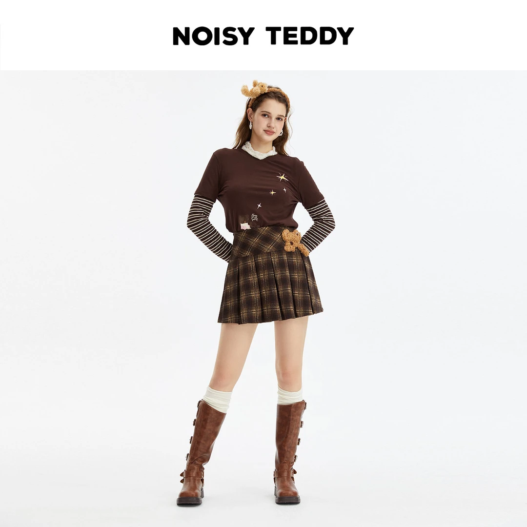 NOISY TEDDY25年秋新款时尚经典复古格子女士休闲半身裙宽松百搭