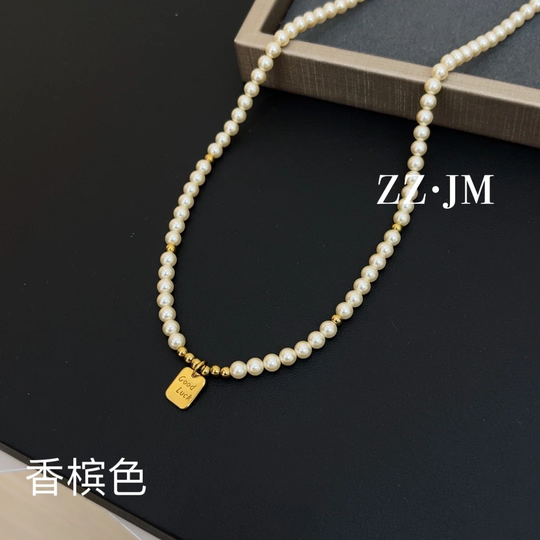 钛钢仿珍珠项链 （LUCK优雅小米珠项链）4mm吊坠简单精致简约百搭