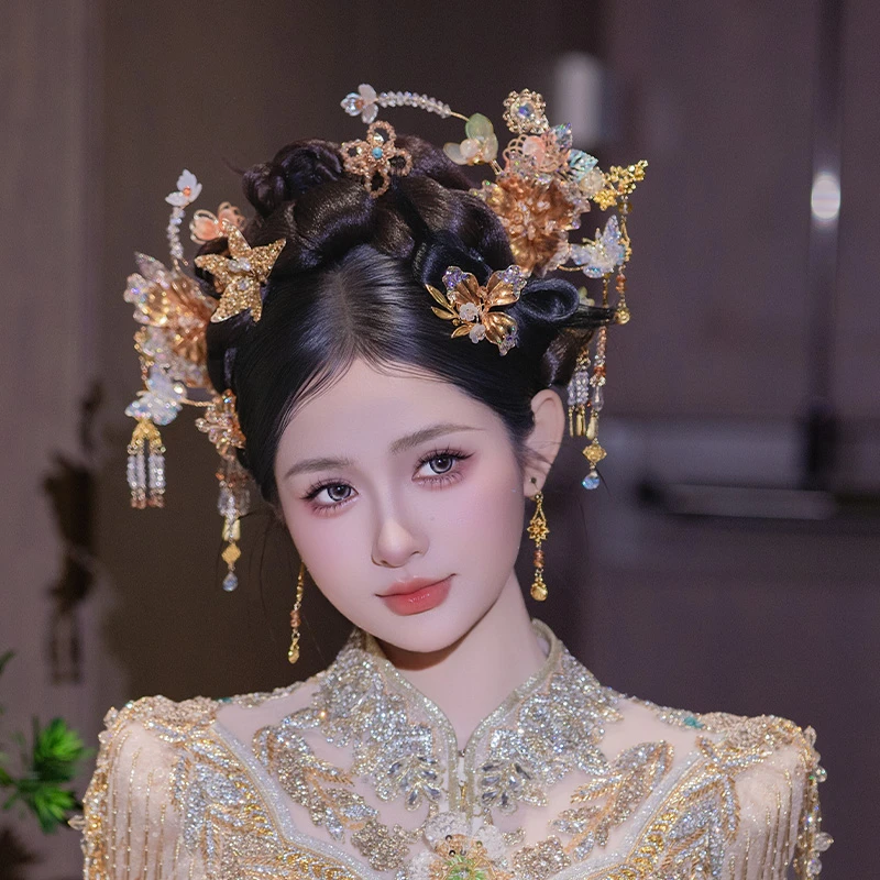 合金婚庆饰品 秀禾头饰新款中式新娘减龄龙凤褂结婚古装发饰D0461