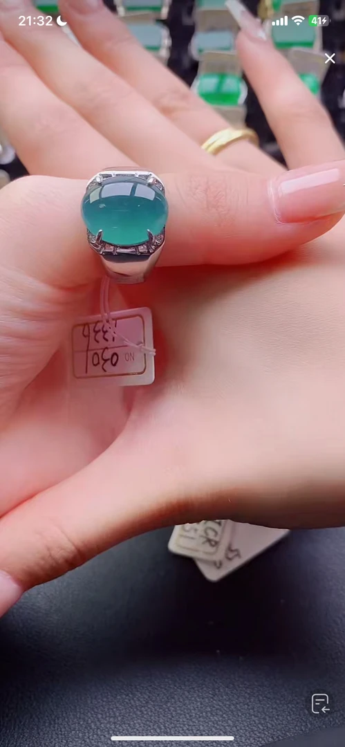 天然翡翠A货S925银镶嵌男士戒指大气气质时尚