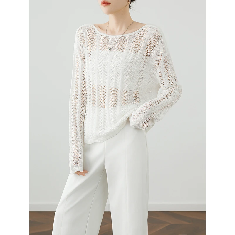韩诗菲品牌女装洋气珠片绣设计感镂空针织衫宽松罩衫2025早秋新款