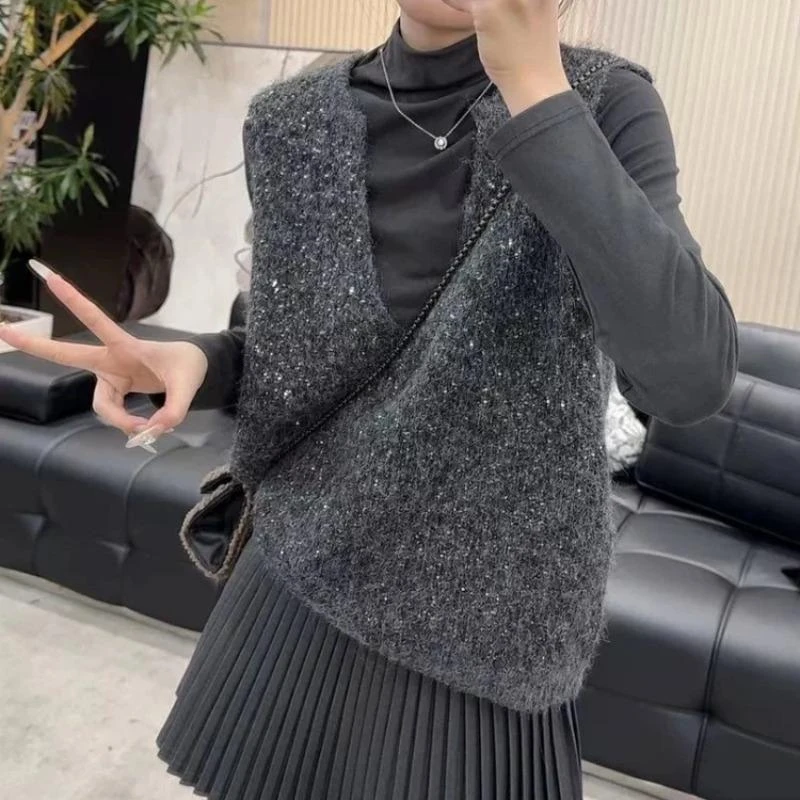 【8335桃】大码胖mm高级感针织马甲背心宽松慵懒显瘦外搭上衣女冬季
