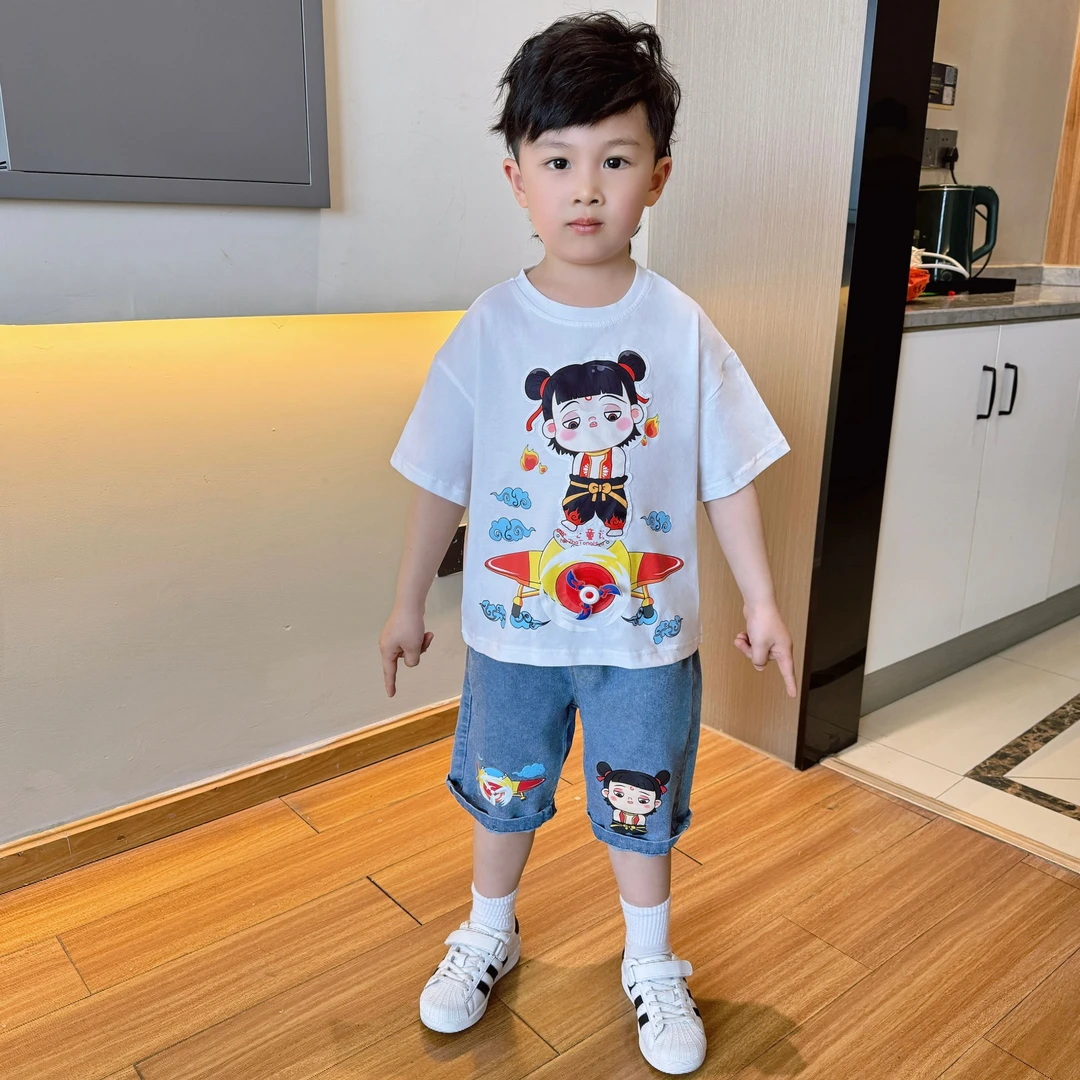 哪吒儿童服装男童夏装套装2025新款宝宝夏季短袖帅气时髦男孩衣服