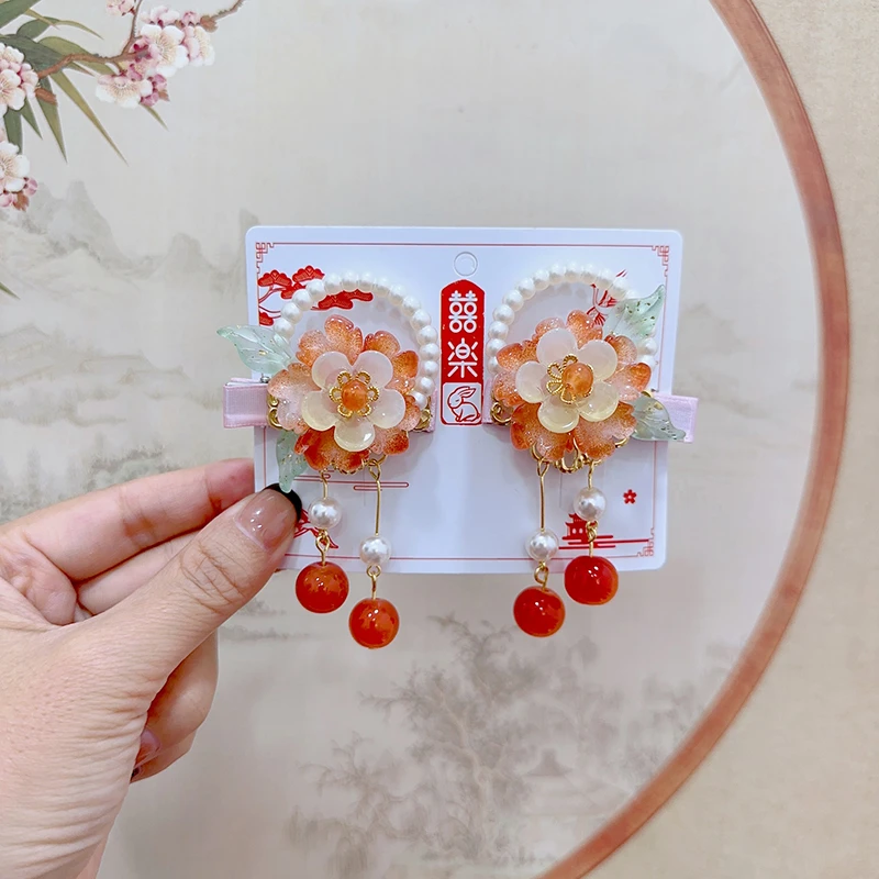 GF404 儿童新年发夹女童古风汉服头饰女孩国风锦鲤发卡宝宝流苏拜