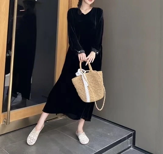 【C·Ting】真丝桑蚕丝简约侧开叉气质连衣裙