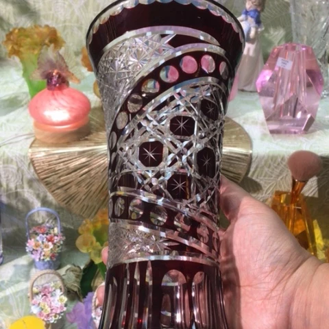 有机玻璃套色手工磨刻花瓶