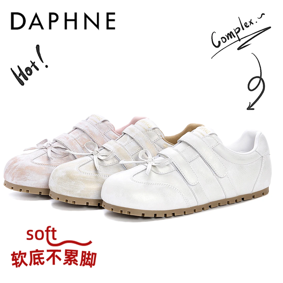 达芙妮官方正版小白鞋女款2025年秋季新款蝴蝶结复古芭蕾风德训鞋