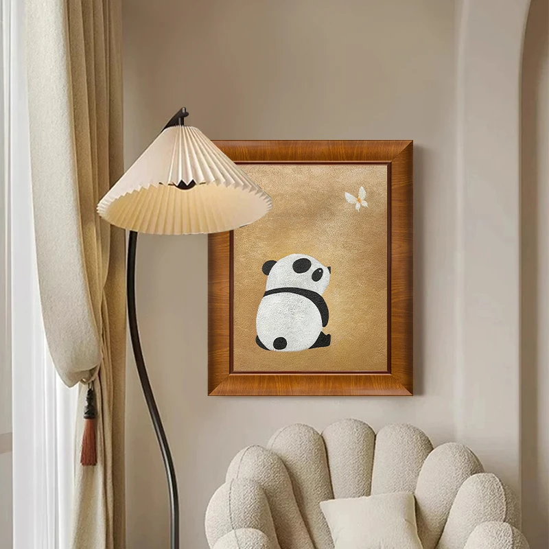 【熊猫与蝶】纯手绘油画中古风客厅装饰画卧室画简约肌理抽象油画