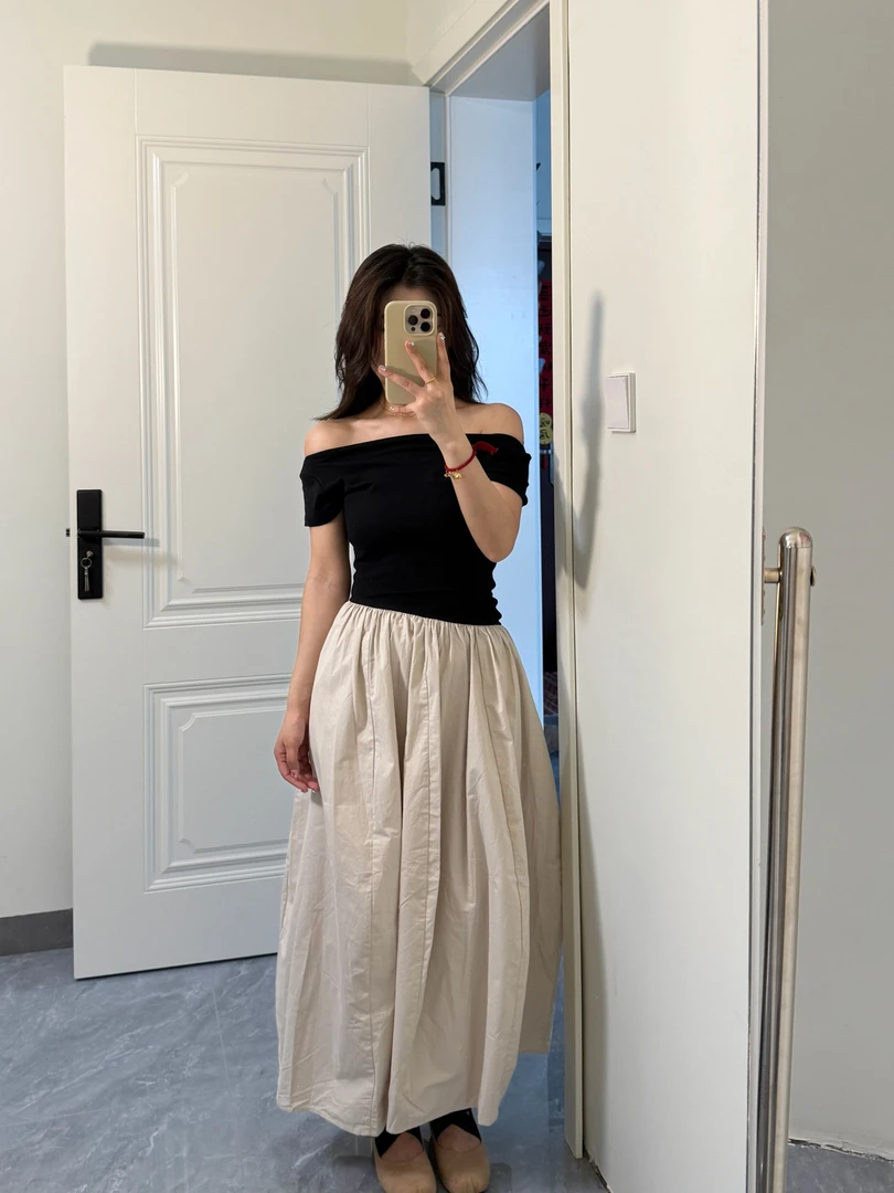 夏季新款法式赫本风拼接一字肩百搭显瘦气质连衣裙裙子