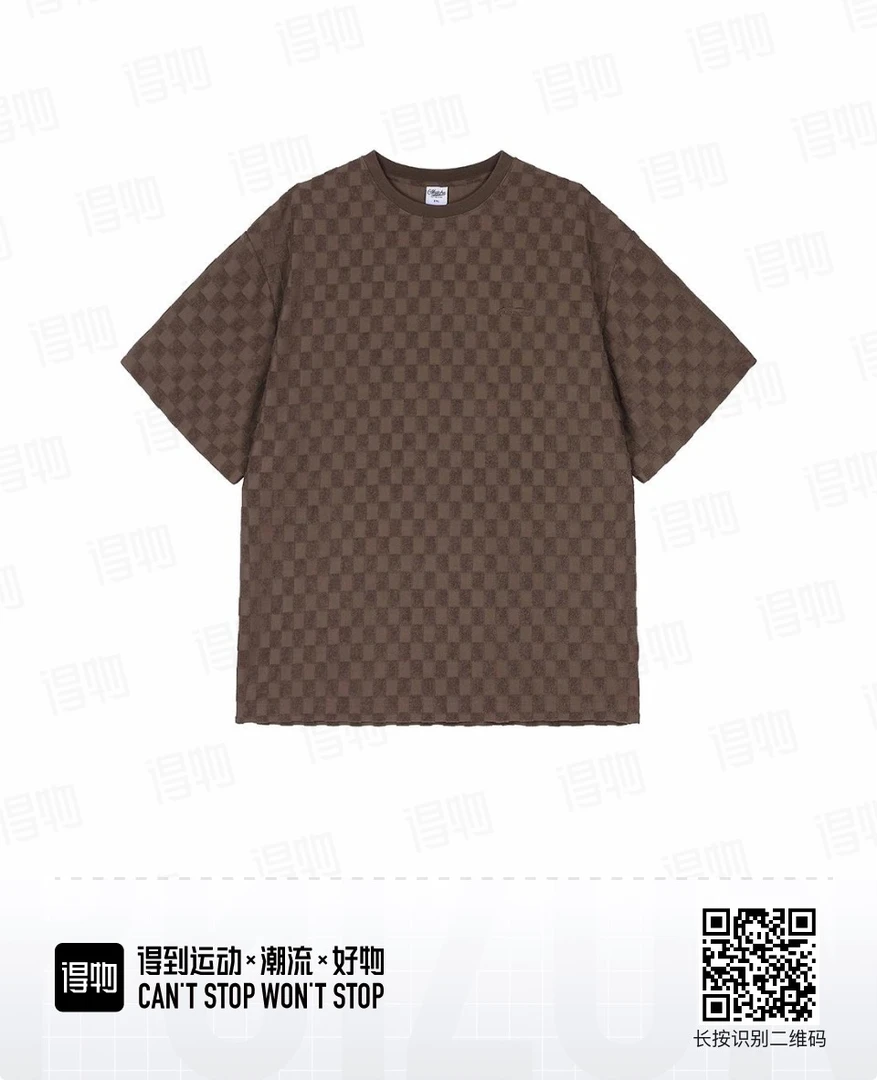 MATCHA STORY 棋盘格格子圆领套头短袖T恤 男女同款-2905