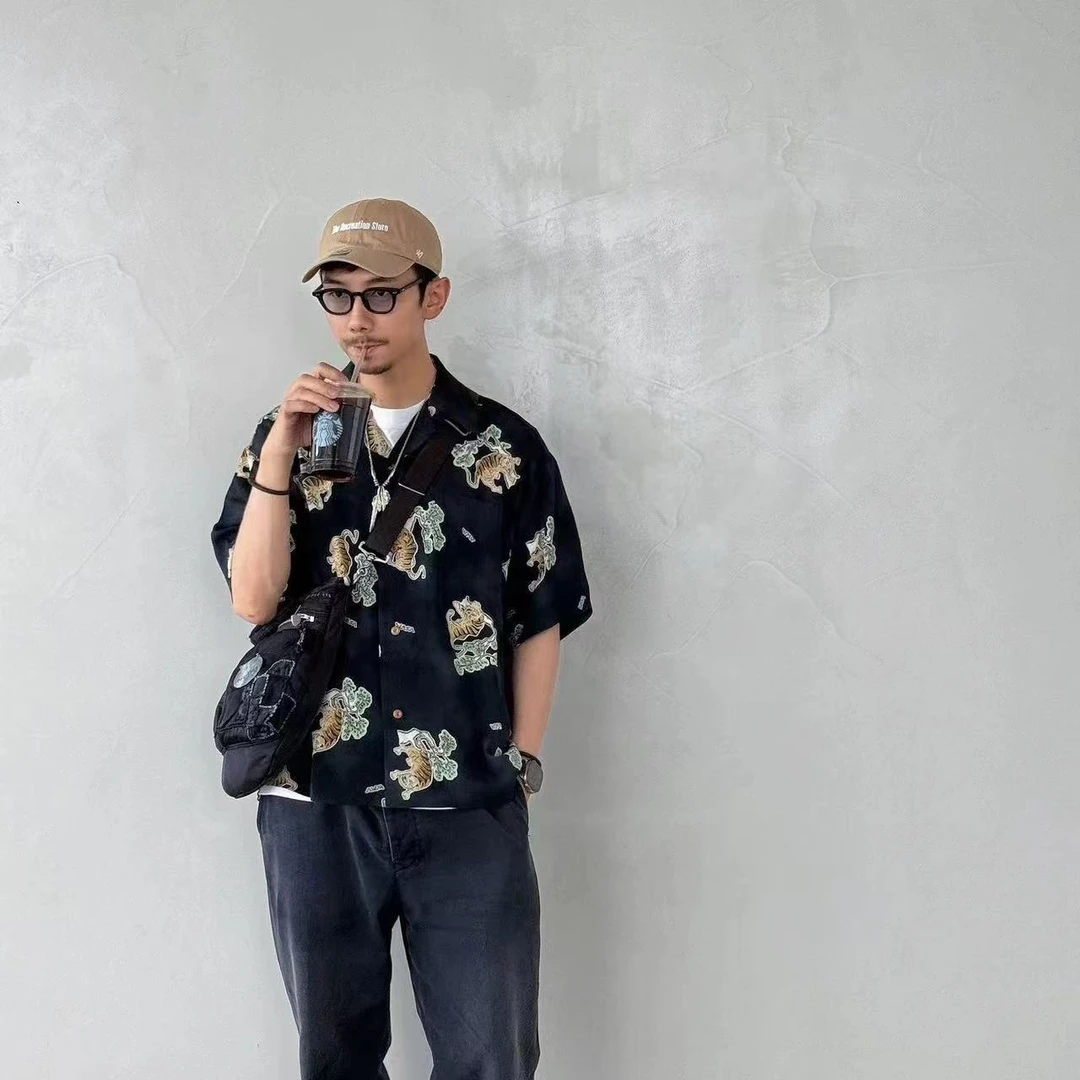 VISVSVM COPA TORA SILK丝质老虎印花短袖衬衫24SS