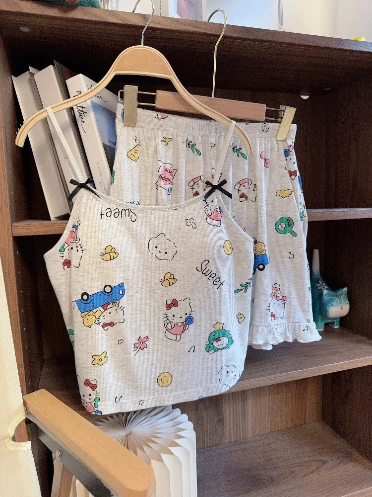 莫代尔韩系纯欲吊带睡衣女夏季甜美带胸垫可外穿家居服女大学生