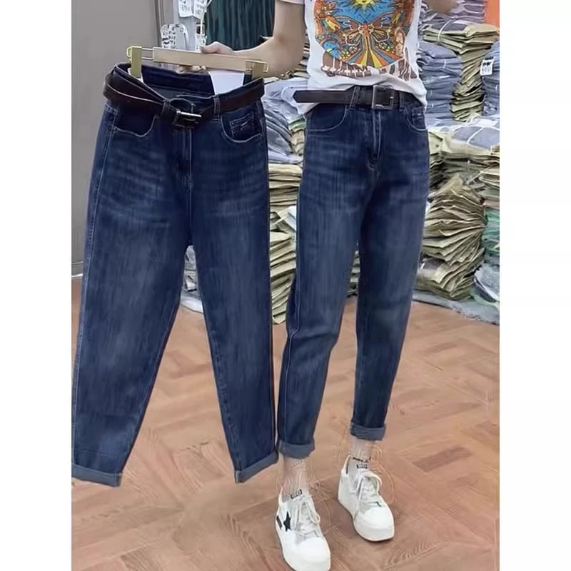 小个子弹力哈伦牛仔裤女2025年新款大码胖mm高腰显瘦九分老爹裤子