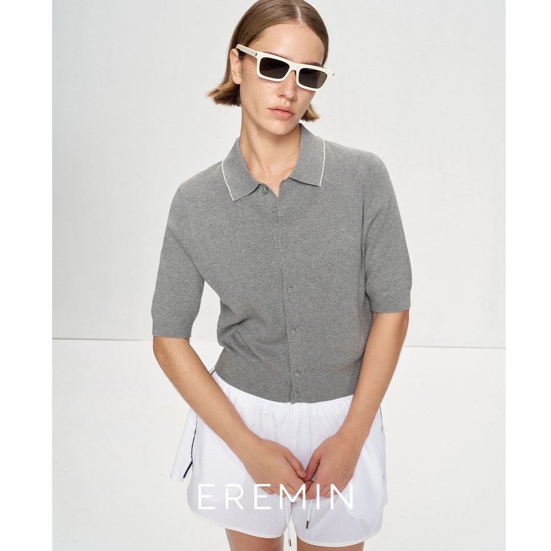 珠链polo衫/小众珍珠边显瘦正肩翻领针织衫55272