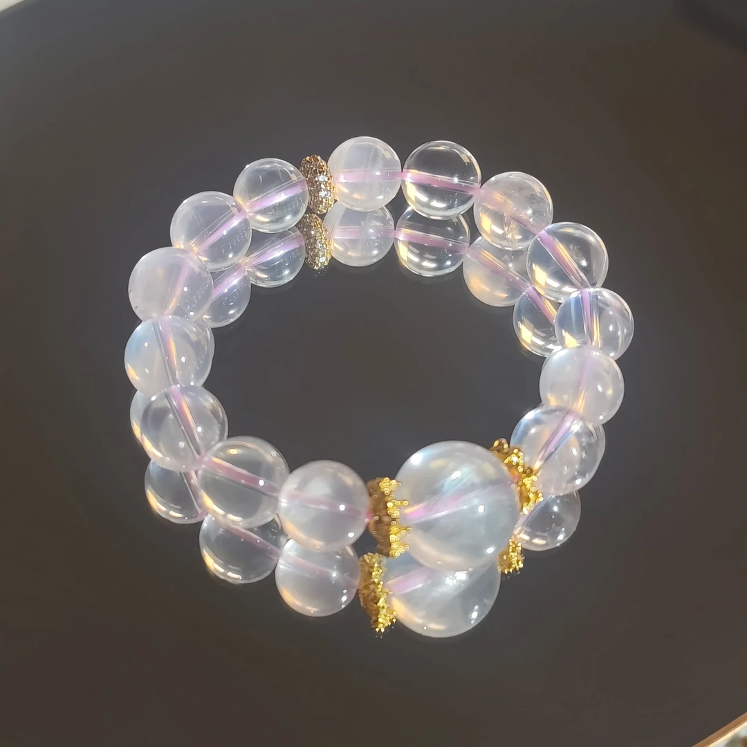 AK057 银河星芒—莫桑比克粉水晶可打六芒星手串单圈女士时尚粉色