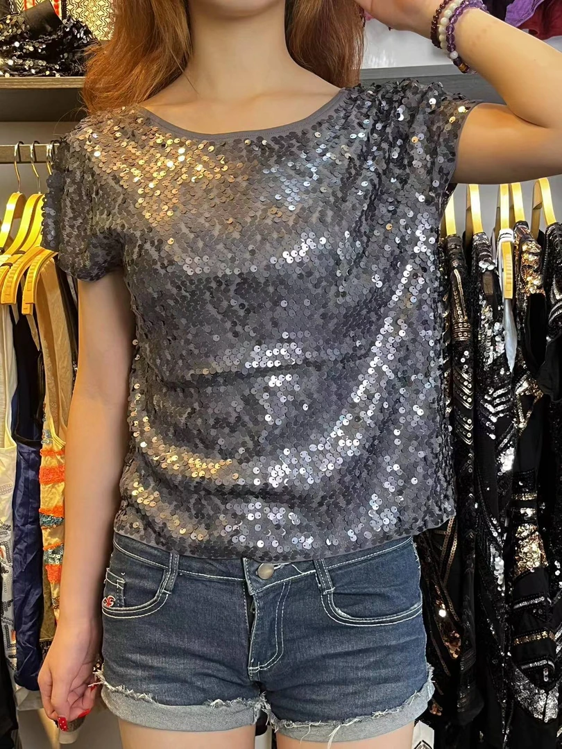 【欧货橱柜】时尚潮流简约性感欧式半亮片吊带背心女