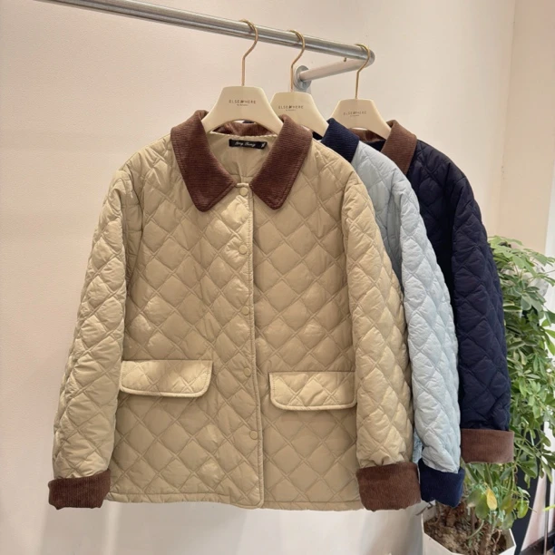 大码女装冬新款韩系翻领简约棉服外套