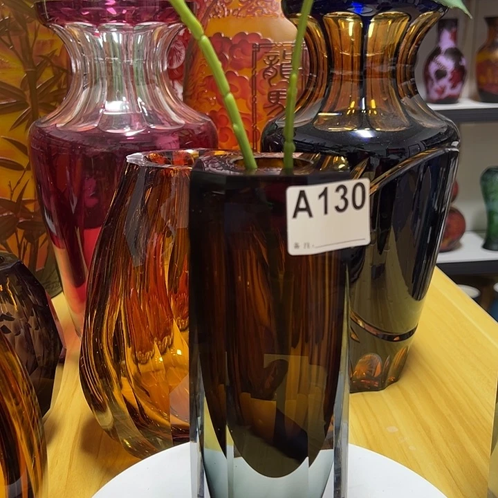 咖色水晶切割面花器高22口4