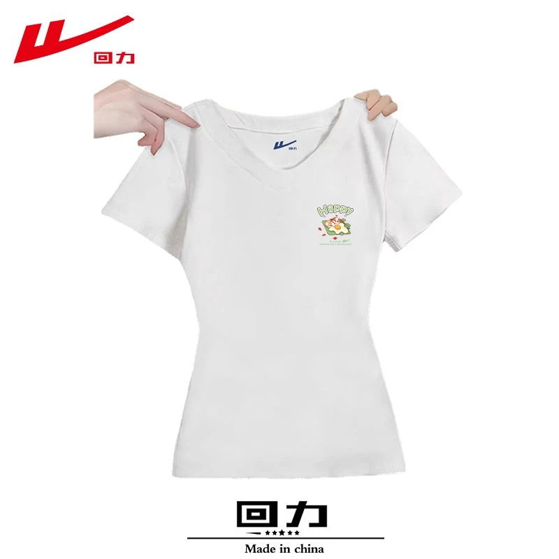 回力短袖白色夏装小众T恤女款棉夏季常规款修身时髦百搭上衣服