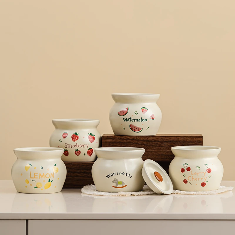 陶瓷炖盅隔水炖盅带盖家用蒸蛋碗炖燕窝少女可爱卡通小炖瓦罐煲汤