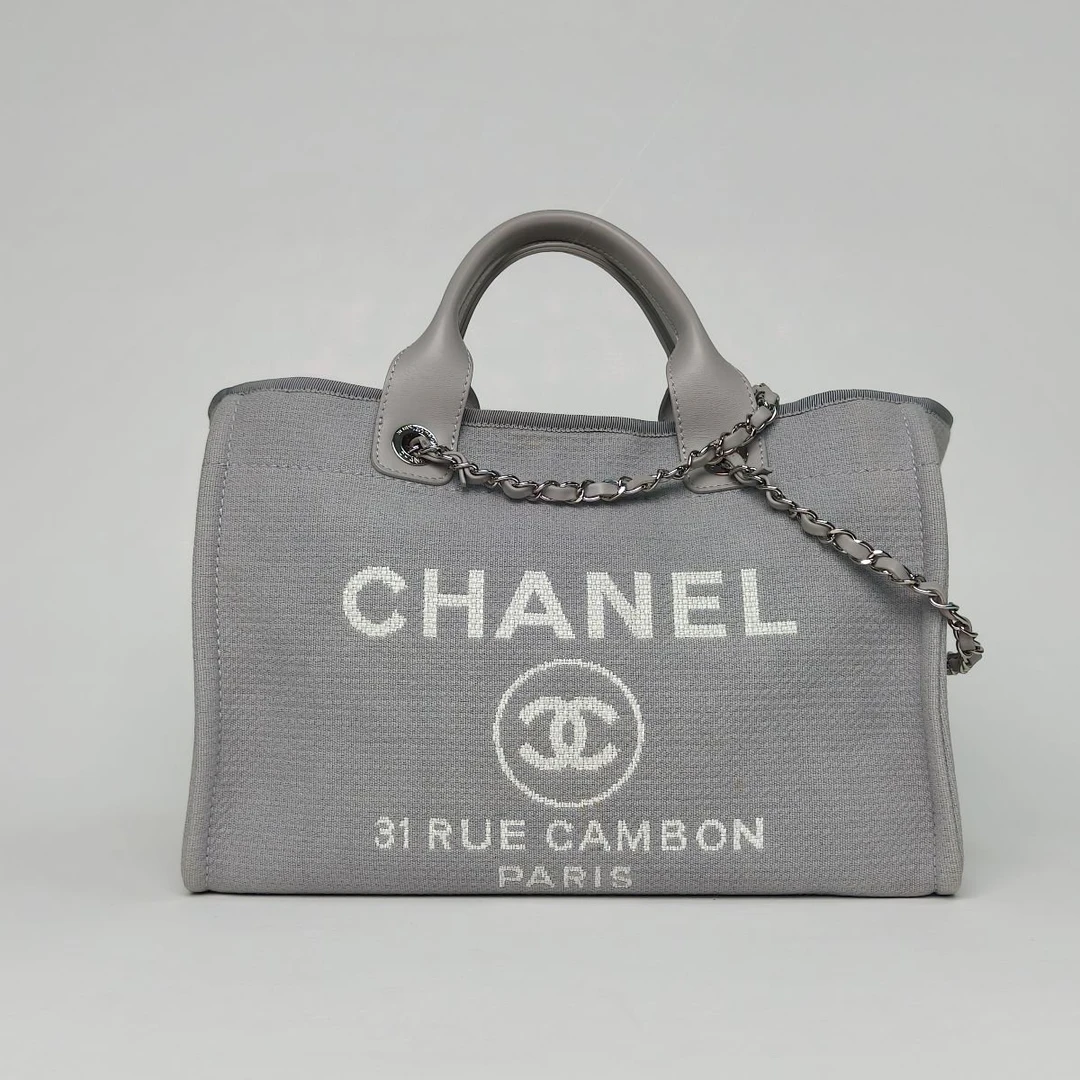 95新 Chanel/香奈儿 【双双】沙滩包 带手柄帆布版 中号33芯片开