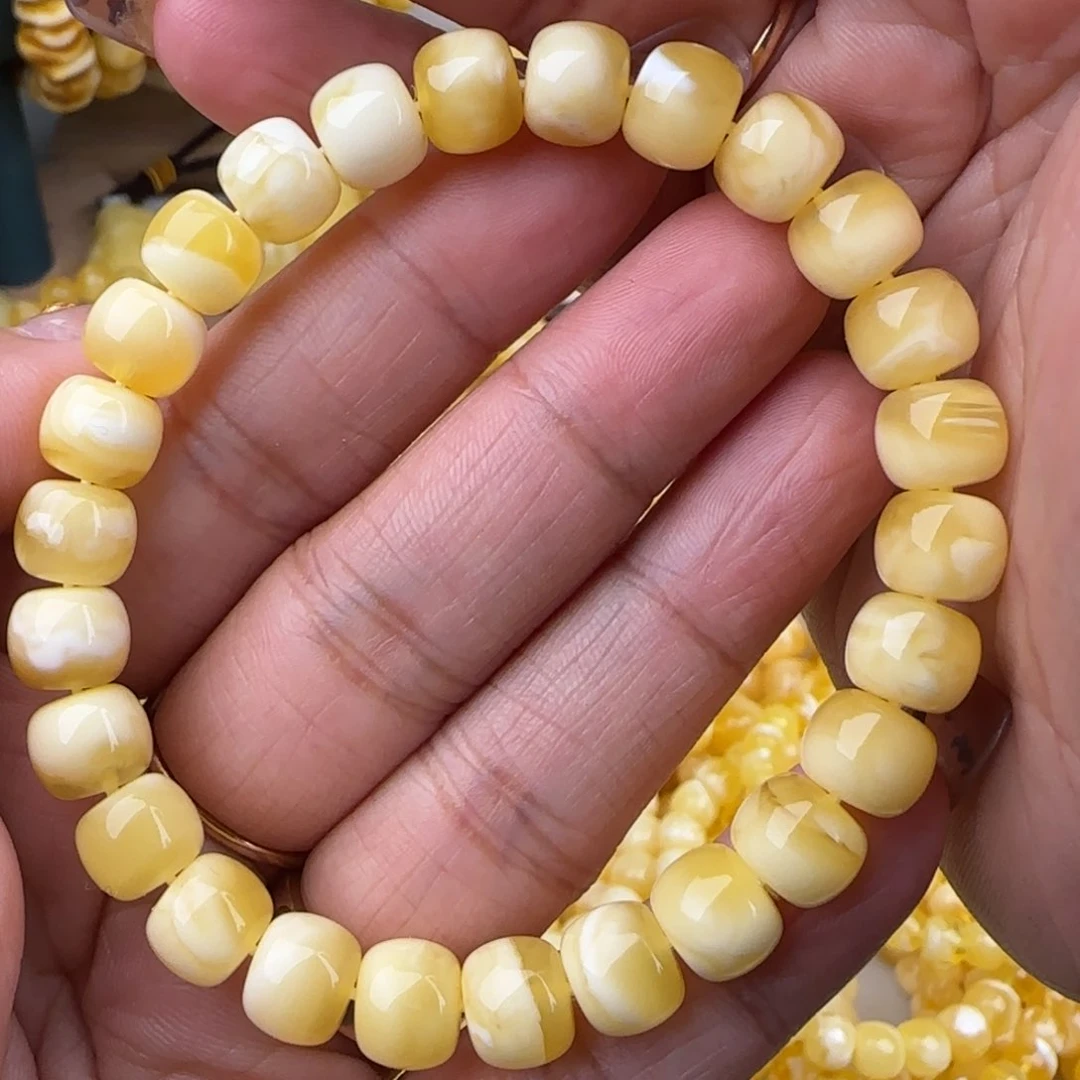 蜜蜡手链未镶嵌金白老型手串