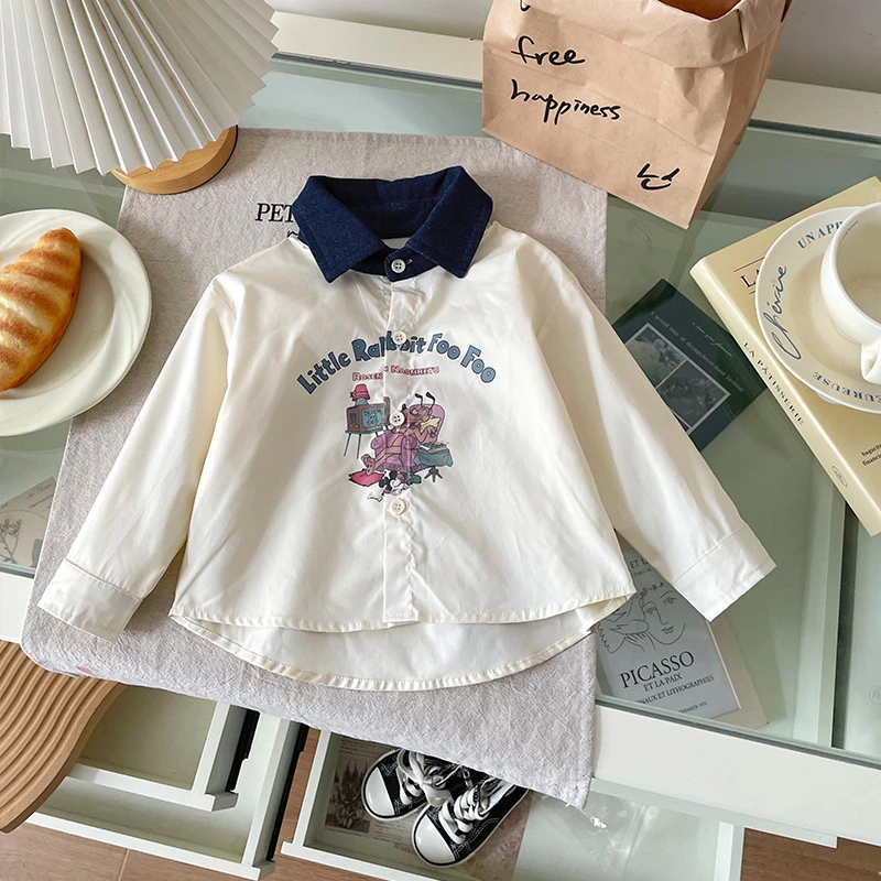 【断码清仓】CY257682儿童上衣2025春秋款学院风领宽松卡通长袖上衣