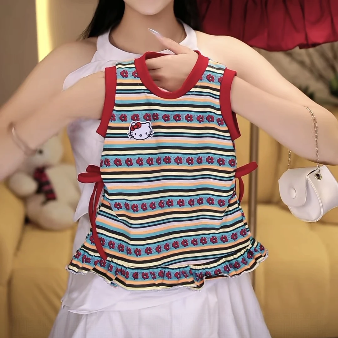 女童连衣裙夏季卡通条纹2025新款儿童女宝宝洋气花边背心裙沙滩裙