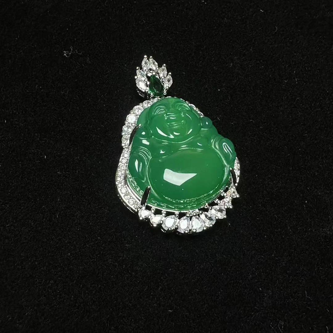 弥勒佛满绿镶嵌吊坠019026